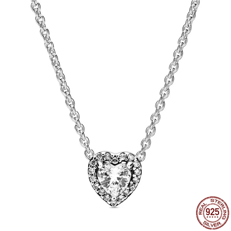 Hot Selling 925 Sterling Zilveren Klassieke Glanzende Hartvormige Zirkoon Hanger Ketting Fit Originele Pandora Kralen Diy Prachtige Cadeau