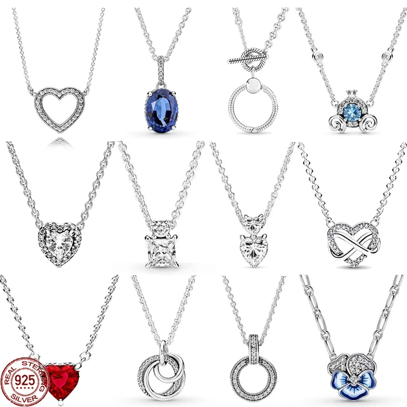 Hot Selling 925 Sterling Zilveren Klassieke Glanzende Hartvormige Zirkoon Hanger Ketting Fit Originele Pandora Kralen Diy Prachtige Cadeau