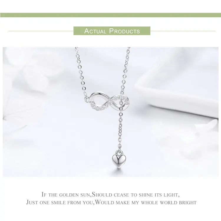 Wostu Authentieke 925 Sterling Zilver Infinity Love Heart Hanger Ketting Voor Vrouwen Zilveren Sieraden Liefhebber Romantisch Geschenk Cqn223
