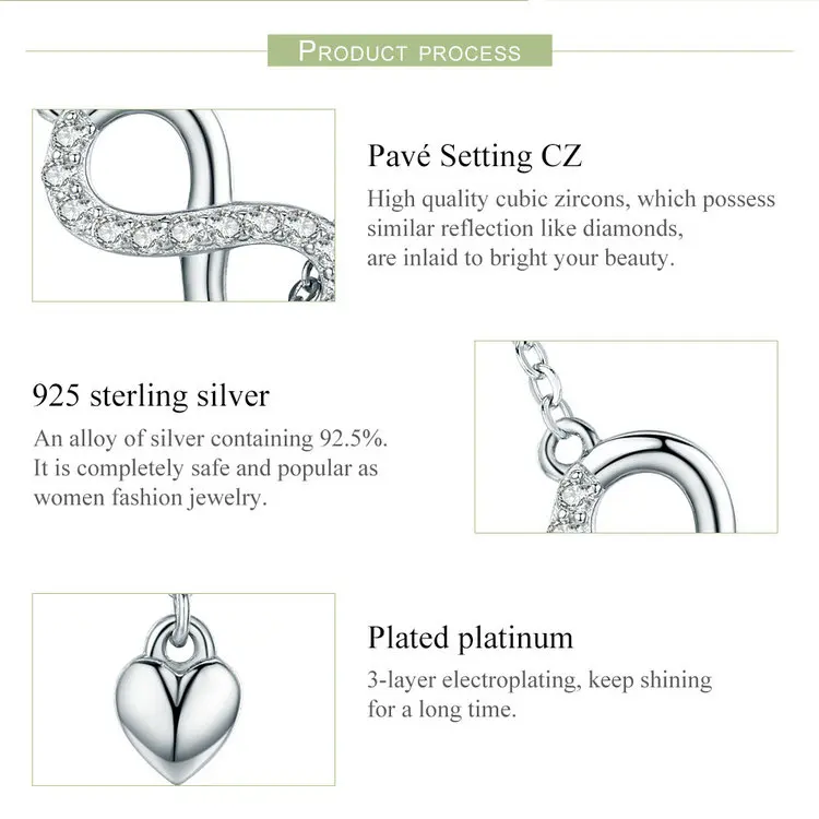 Wostu Authentieke 925 Sterling Zilver Infinity Love Heart Hanger Ketting Voor Vrouwen Zilveren Sieraden Liefhebber Romantisch Geschenk Cqn223