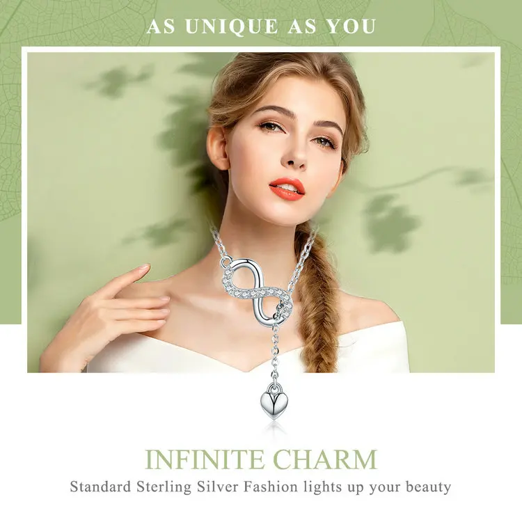 Wostu Authentieke 925 Sterling Zilver Infinity Love Heart Hanger Ketting Voor Vrouwen Zilveren Sieraden Liefhebber Romantisch Geschenk Cqn223