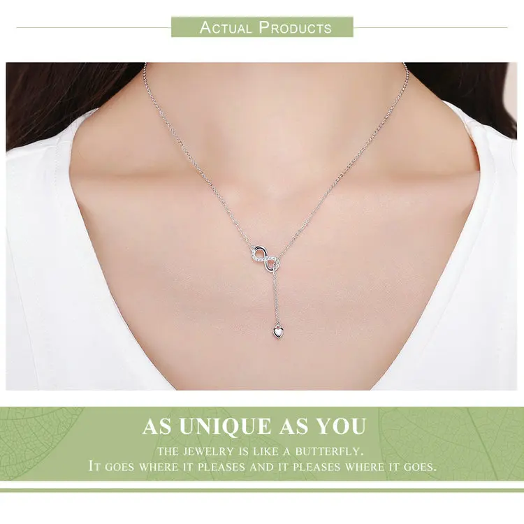 Wostu Authentieke 925 Sterling Zilver Infinity Love Heart Hanger Ketting Voor Vrouwen Zilveren Sieraden Liefhebber Romantisch Geschenk Cqn223
