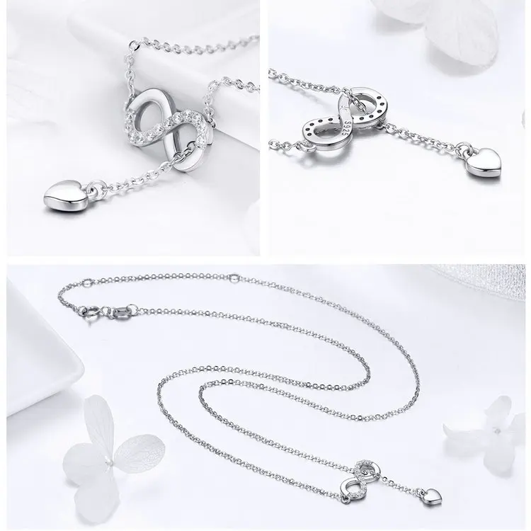Wostu Authentieke 925 Sterling Zilver Infinity Love Heart Hanger Ketting Voor Vrouwen Zilveren Sieraden Liefhebber Romantisch Geschenk Cqn223