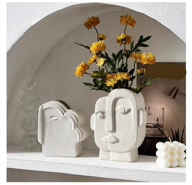 Nordic Decor Creative Art Gezicht Vorm Porselein Bloem Vaas Home Decor Woonkamer Decoratie Eettafel Thuis Keramische Ornament