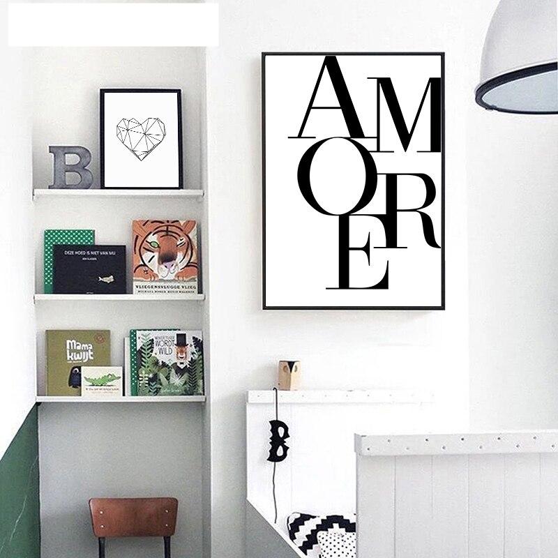 Scandinavische Stijl Liefde Poster Zwart En Wit Canvas Schilderij Amore Muur Foto 'S Voor Woonkamer Nordic Decoratie Thuis Kunst