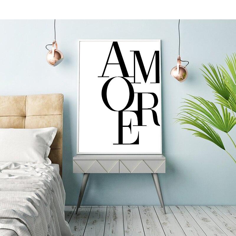 Scandinavische Stijl Liefde Poster Zwart En Wit Canvas Schilderij Amore Muur Foto 'S Voor Woonkamer Nordic Decoratie Thuis Kunst