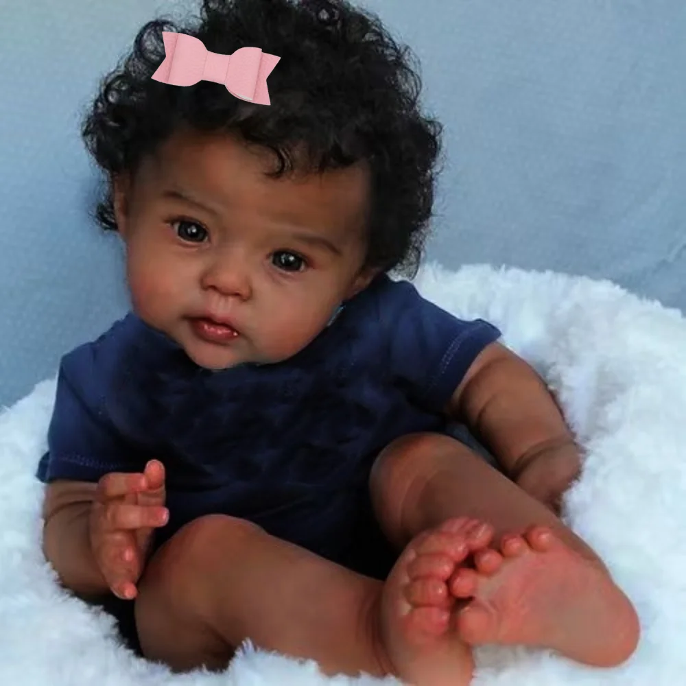 20Inch African American Doll Raven Dark Skin Reborn Baby Finished Newborn With Rooted Hair Handmade Toy Gift For Girls 20Inch African American Doll Raven Dark Skin Reborn Baby Finished Newborn With Rooted Hair Handmade Toy Gift For Girls